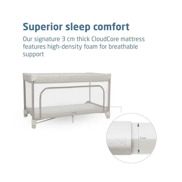 Maxi-Cosi Merlin, 2-in-1 Travel Cot & Play Area, 0-4 Years, up to 18 kg, Baby & Toddler Travel Bed, 1-Second Fold, 120x60 cm CloudCore Mattress, Side Entry Window, 4 Wheels, Elegance Beige
