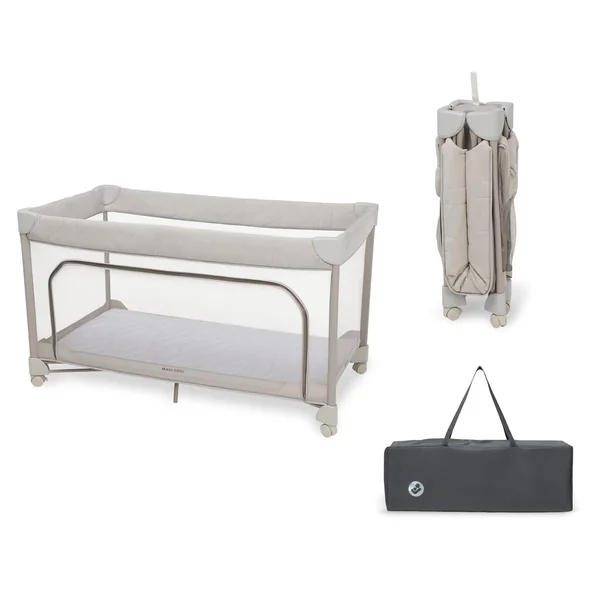 Maxi-Cosi Merlin, 2-in-1 Travel Cot & Play Area, 0-4 Years, up to 18 kg, Baby & Toddler Travel Bed, 1-Second Fold, 120x60 cm CloudCore Mattress, Side Entry Window, 4 Wheels, Elegance Beige