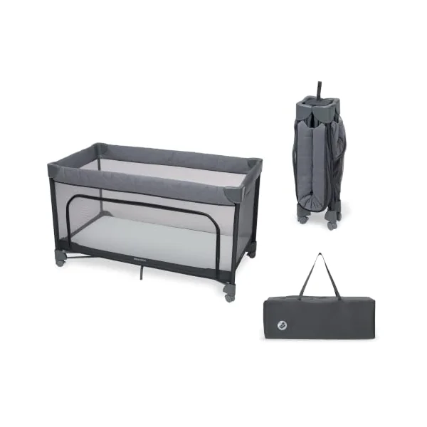 Maxi-Cosi Merlin, 2-in-1 Travel Cot & Play Area, 0-4 Years, up to 18 kg, Baby & Toddler Travel Bed, 1-Second Fold, 120x60 cm CloudCore Mattress, Side Entry Window, 4 Wheels, Elegance Graphite