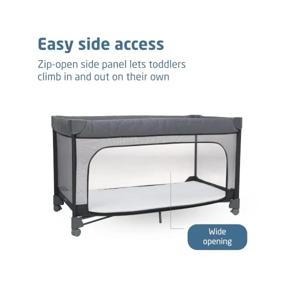 Maxi-Cosi Merlin, 2-in-1 Travel Cot & Play Area, 0-4 Years, up to 18 kg, Baby & Toddler Travel Bed, 1-Second Fold, 120x60 cm CloudCore Mattress, Side Entry Window, 4 Wheels, Elegance Graphite