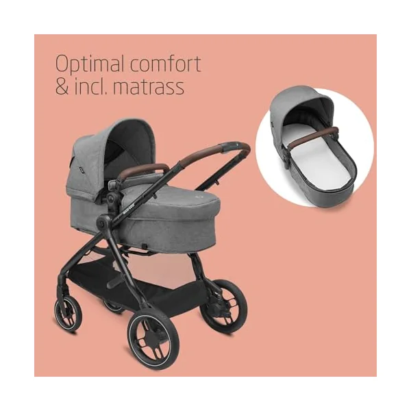 Maxi-Cosi Zelia S Trio 3-in-1 Prams Travel System, 0 - 4 Years, Up to 22 kg, Foldable, Compact and Reclining Baby Pushchair, with CabrioFix S i-Size Baby Car Seat, Accessories, Nursery Bag, Grey