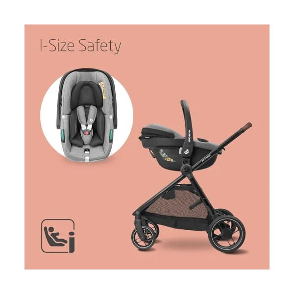 Maxi-Cosi Zelia S Trio 3-in-1 Prams Travel System, 0 - 4 Years, Up to 22 kg, Foldable, Compact and Reclining Baby Pushchair, with CabrioFix S i-Size Baby Car Seat, Accessories, Nursery Bag, Grey