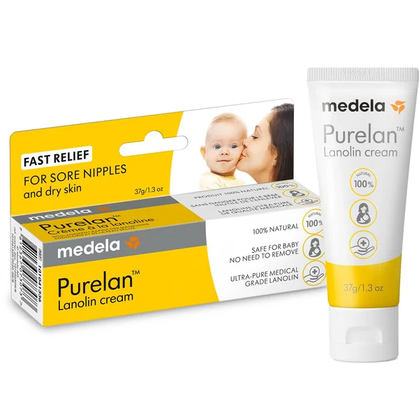 Medela Purelan Lanolin Nipple Cream, Fast Relief for Sore Nipples and Dry Skin, Made with Natural Ingredients, Hypoallergenic and Dermatologically Tested, Formulated Without Fragrance, 37 g