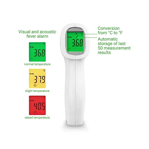 medisana TM A79 Infrared digital non-contact forehead thermometer | rapid scan temperature measurement with fever alarm for newborn and kids, surface and ambient modes, 50-reading memory, LCD