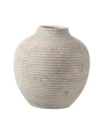Medium Taupe Matt Ceramic Ridged Vase, (H)26cm (D)25cm