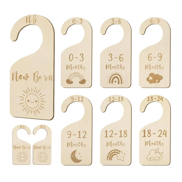 MEILIDY Wooden Baby Closet Dividers, Double Sided Baby Clothes Size Dividers for Newborn to 24 Months Adorable Nursery Closet Organizer for Infant Toddler Girls & Boys - 7 Pcs
