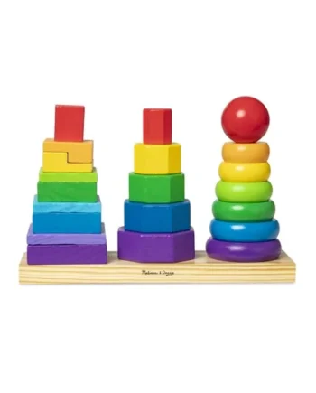 Melissa & Doug Geometric Stacker - Wooden Educational Toy - Shape Sorter And Stacking Toy, Stacking Tower Toy For Babies, Toddlers And Kids Ages 2+