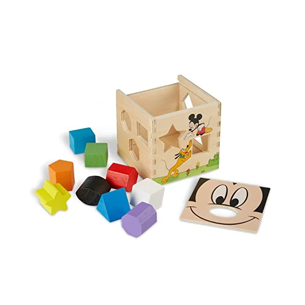 Melissa & Doug Mickey Mouse & Friends Wooden Shape Sorting Cube Baby Toy