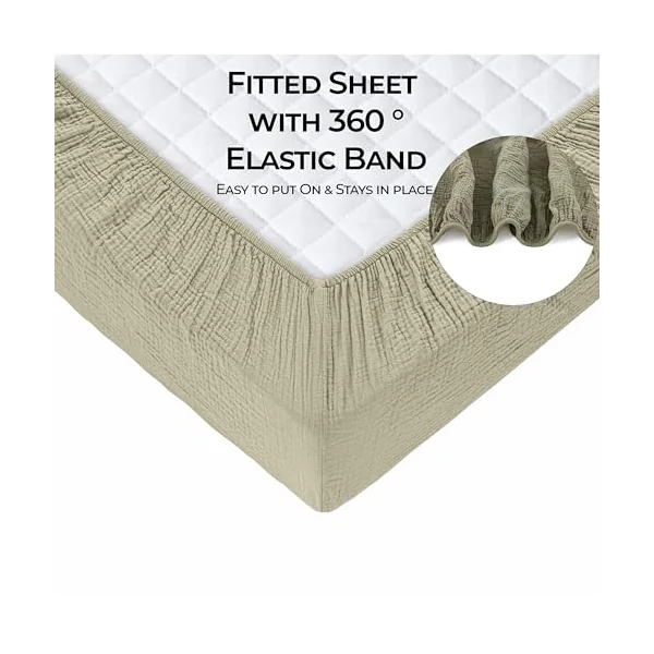 MHG Living Cot Bed Sheets, 100% Cotton Muslin, Soft & Breathable, 2 Pack,Fitted Cot Bed Sheet,Girls,Boys,Crib sheet & cot bed fitted sheets 140x70cm, Muslin Cot Bed Sheets,Mattress Sheet | Olive,Ecru
