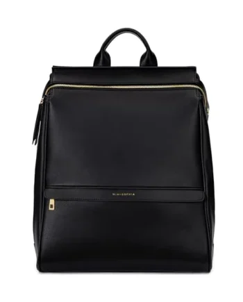 Mia + Sophia Leather Diaper Bag Backpack with Changing Pad, Stroller Straps, Bottle Holder, Black Sophia, M, Mia Collection