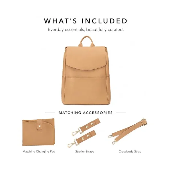 MIA + SOPHIA Leather Diaper Bag Backpack with USB Charging port, Changing Pad, Stroller Straps, and Bottle Holder (Brown Olivia)