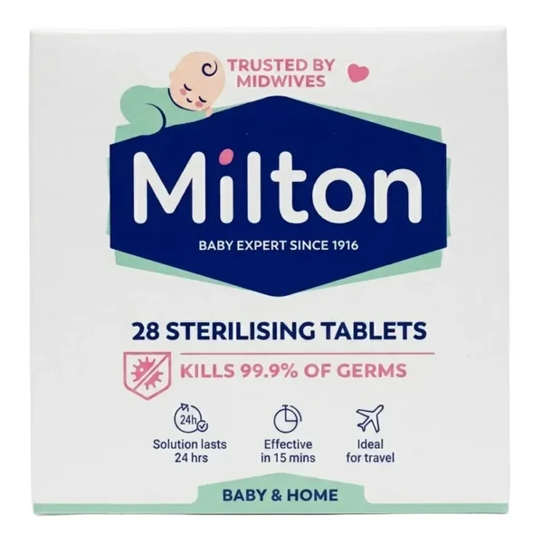 Milton Baby Bottle Sterilising Tablets – 1 Pack (28 Tablets) | Cold Water Steriliser for Feeding Bottles & Soothers | Fast Dissolving Cleaning