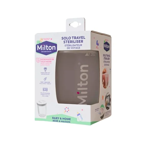Milton Solo Travel Steriliser, 2 in 1 Microwave & Cold Water Sterilisation | 2 in 1 Microwave and Cold Water 24 hour Sterilisation, Fits in all Microwaves, Ideal for Travel and On the Go, BPA Free