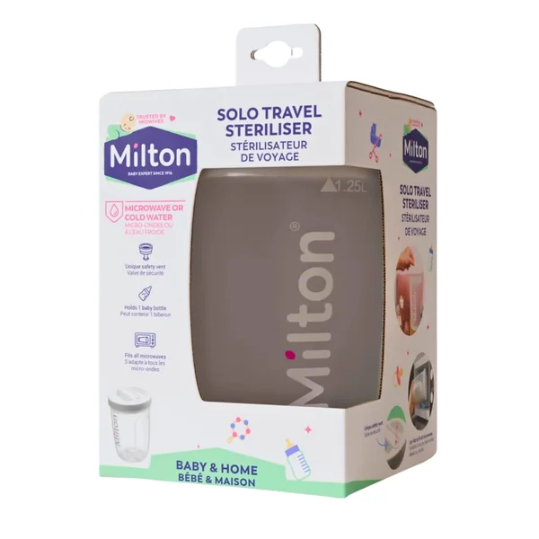 Milton Solo Travel Steriliser, 2 in 1 Microwave & Cold Water Sterilisation | 2 in 1 Microwave and Cold Water 24 hour Sterilisation, Fits in all Microwaves, Ideal for Travel and On the Go, BPA Free