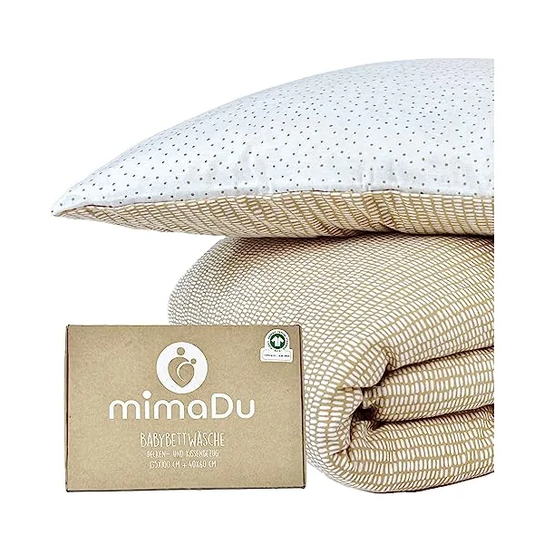 mimaDu Organic Baby Duvet Cover 100 x 135 cm, Pillow case 60x40 cm, Children's Bed Linen 100 x 135 cm, Children's Quilt Cover 100 x 135 cm Cotton, GOTS and Oeko-Tex 100 Certified (Sandset)