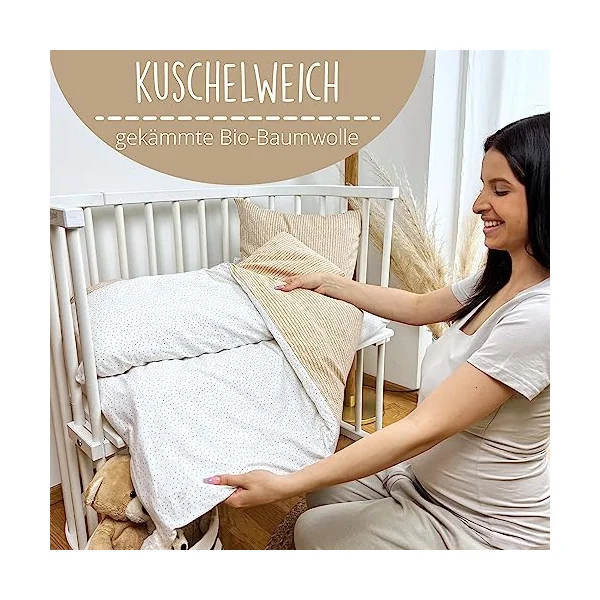 mimaDu Organic Baby Duvet Cover 100 x 135 cm, Pillow case 60x40 cm, Children's Bed Linen 100 x 135 cm, Children's Quilt Cover 100 x 135 cm Cotton, GOTS and Oeko-Tex 100 Certified (Sandset)