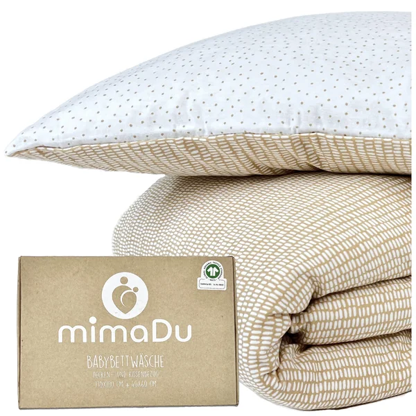 mimaDu Organic Baby Duvet Cover 100 x 135 cm, Pillow case 60x40 cm, Children's Bed Linen 100 x 135 cm, Children's Quilt Cover 100 x 135 cm Cotton, GOTS and Oeko-Tex 100 Certified (Sandset)
