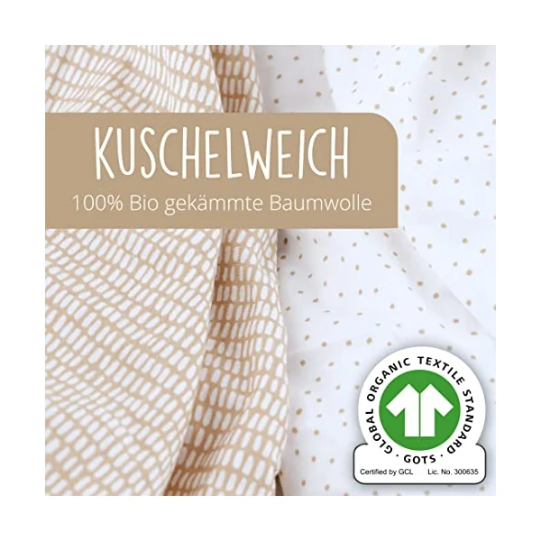 mimaDu Organic Co-Sleeper Fitted Sheet 90x55, 90x50, 89x49 cm - Baby Bed Sheet, Bassinet Fitted Sheet, Crib Sheet, Baby Mattress Cover, 100% GOTS Cotton (Sand Set)