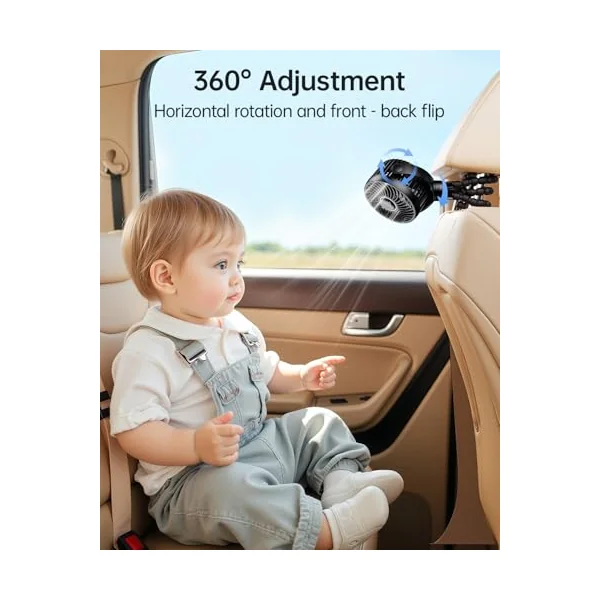 Mini Portable Pram Fan, LED Night Light, Digital Display, Black | Rechargeable Clip On Fan for Stroller, 4 Speeds, 360° Rotation, Detachable Flexible Tripod for Buggy, Pushchair and Car Seat