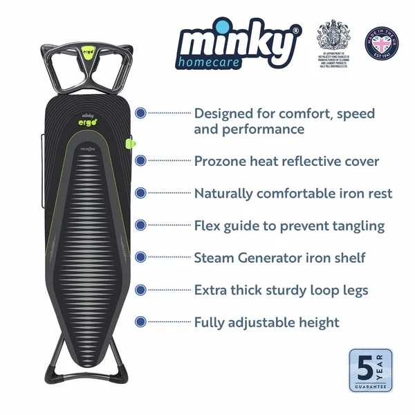 Minky 122 x 38cm Ergo Plus Ironing Board - Black