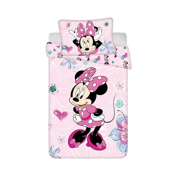Minnie Mouse Baby Duvet Cover 100x135 + Pillowcase 40x60 100% Cotton Disney | Reversible baby bedding | Natural cotton soft breathable | Official Disney | Girls age 0-3 | Cot size | Gift | Gift idea