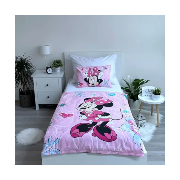 Minnie Mouse Baby Duvet Cover 100x135 + Pillowcase 40x60 100% Cotton Disney | Reversible baby bedding | Natural cotton soft breathable | Official Disney | Girls age 0-3 | Cot size | Gift | Gift idea