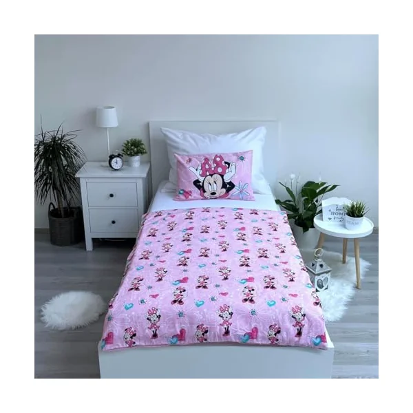 Minnie Mouse Baby Duvet Cover 100x135 + Pillowcase 40x60 100% Cotton Disney | Reversible baby bedding | Natural cotton soft breathable | Official Disney | Girls age 0-3 | Cot size | Gift | Gift idea