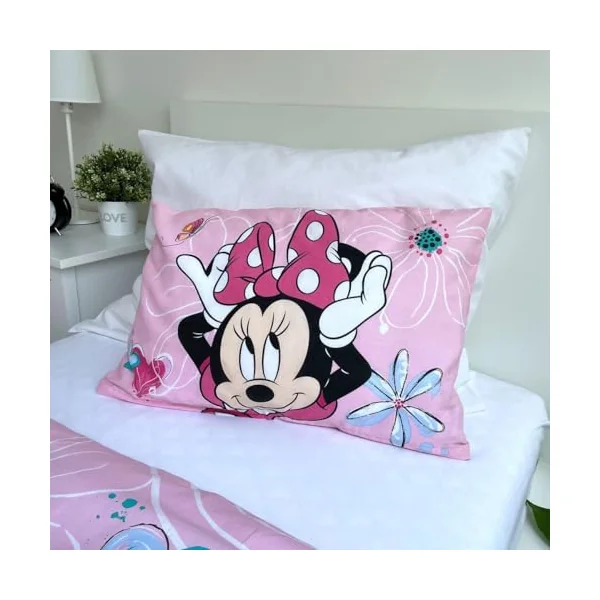 Minnie Mouse Baby Duvet Cover 100x135 + Pillowcase 40x60 100% Cotton Disney | Reversible baby bedding | Natural cotton soft breathable | Official Disney | Girls age 0-3 | Cot size | Gift | Gift idea