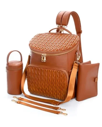 Minsong Diaper Bag Backpack for Women, Cute Mommy Diaper Backpack, Travel Leather Baby Diaper Bag with Changing Pad