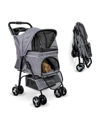 Mobiclinic® Pets Foldable Dog Pram, Up to 15 kg, Ideal for Small Dogs, Pet Stroller, Zuma, Wheels with 360° Brakes, XXL Basket, 3 Windows with Zip and Mosquito Net, Cup Holder