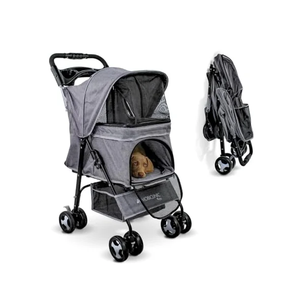 Mobiclinic® Pets Foldable Dog Pram, Up to 15 kg, Ideal for Small Dogs, Pet Stroller, Zuma, Wheels with 360° Brakes, XXL Basket, 3 Windows with Zip and Mosquito Net, Cup Holder