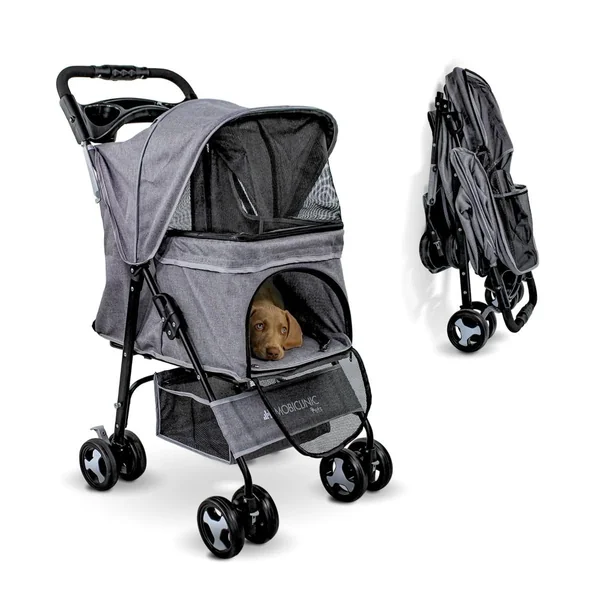 Mobiclinic® Pets Foldable Dog Pram, Up to 15 kg, Ideal for Small Dogs, Pet Stroller, Zuma, Wheels with 360° Brakes, XXL Basket, 3 Windows with Zip and Mosquito Net, Cup Holder
