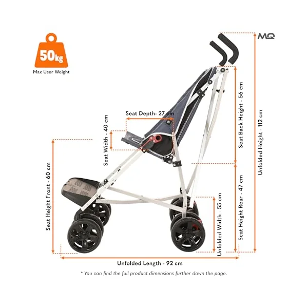 MobiQuip XL Disability Pushchair, Blue - Special Needs Stroller for Older Children up to 50kg - Lightweight Folding Aluminium Frame - Adjustable Footplate & 5-Point Harness - Smooth & Portable