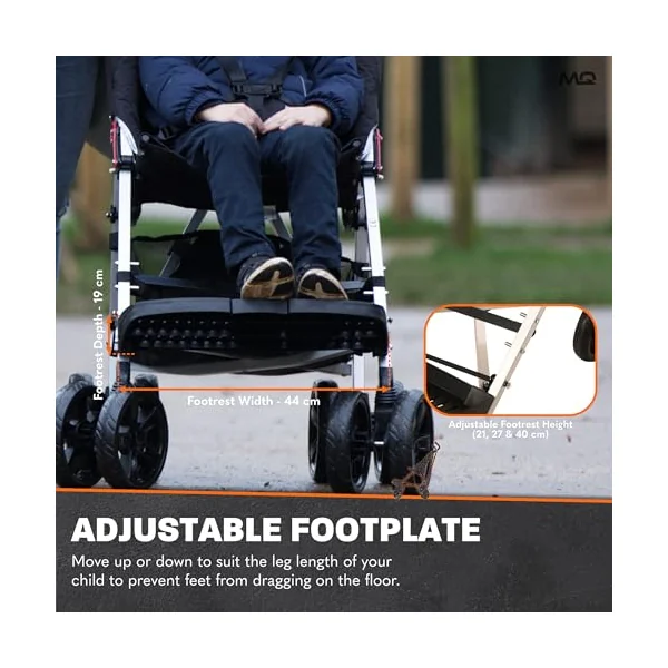 MobiQuip XL Disability Pushchair, Blue - Special Needs Stroller for Older Children up to 50kg - Lightweight Folding Aluminium Frame - Adjustable Footplate & 5-Point Harness - Smooth & Portable