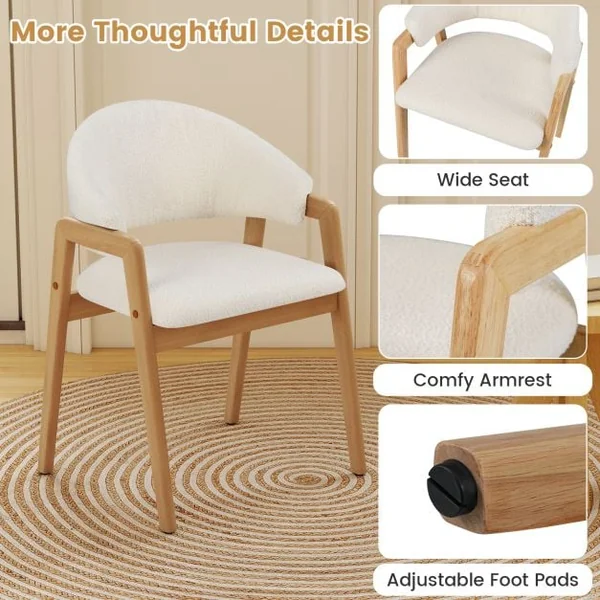 Modern Dining Chair Set of 2 with Padded Seat and Ergonomic Curved Backrest