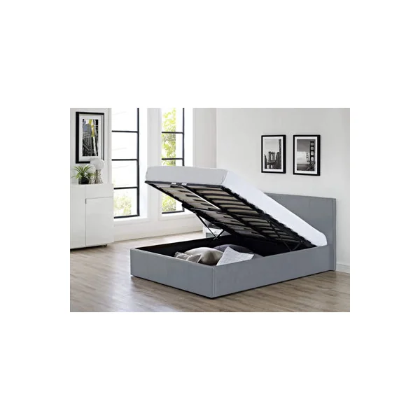 MODERNIQUE Grey 4ft6, Ottoman Double Storage Bed Faux Leather in Grey