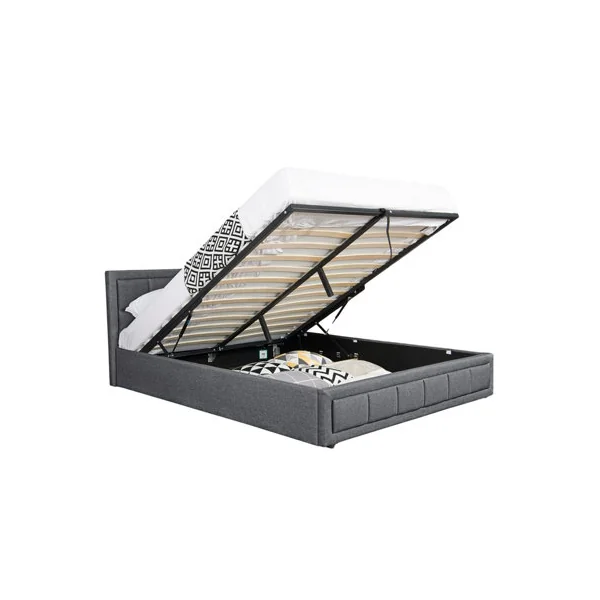 Modernique Grey Fabric Ottoman Storage Bed with Underneath Store Space, Wooden Sprung Slatted Gas Liftup Base in Double (4ft6)