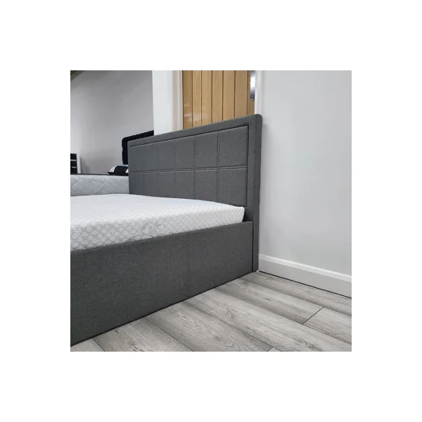Modernique Grey Fabric Ottoman Storage Bed with Underneath Store Space, Wooden Sprung Slatted Gas Liftup Base in Double (4ft6)