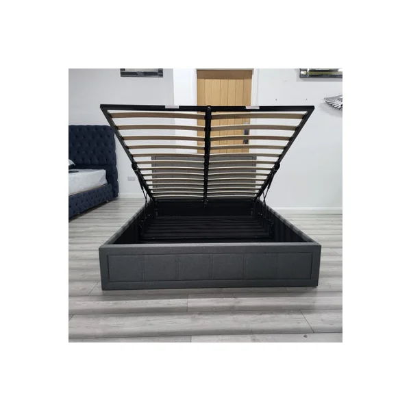 Modernique Grey Fabric Ottoman Storage Bed with Underneath Store Space, Wooden Sprung Slatted Gas Liftup Base in Double (4ft6)