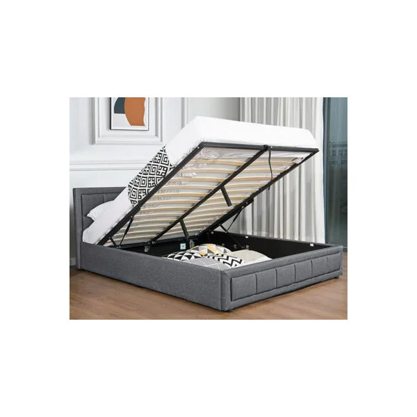 Modernique Grey Fabric Ottoman Storage Bed with Underneath Store Space, Wooden Sprung Slatted Gas Liftup Base in Double (4ft6)