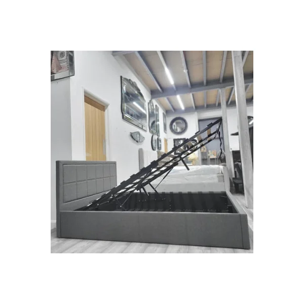 Modernique Grey Fabric Ottoman Storage Bed with Underneath Store Space, Wooden Sprung Slatted Gas Liftup Base in Double (4ft6)