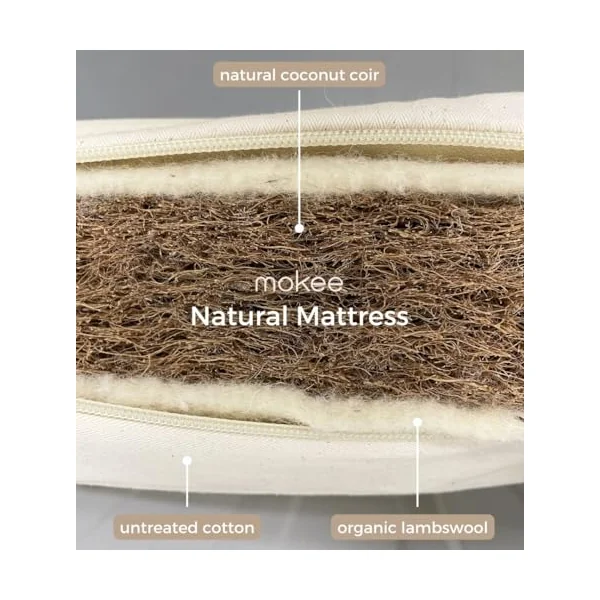 Mokee Natural Baby Cot Mattress, Breathable Mattress For Babies, Coconut Fibre and Natural Wool, Hypoallergenic Cot Bed Mattress (140 x 70)