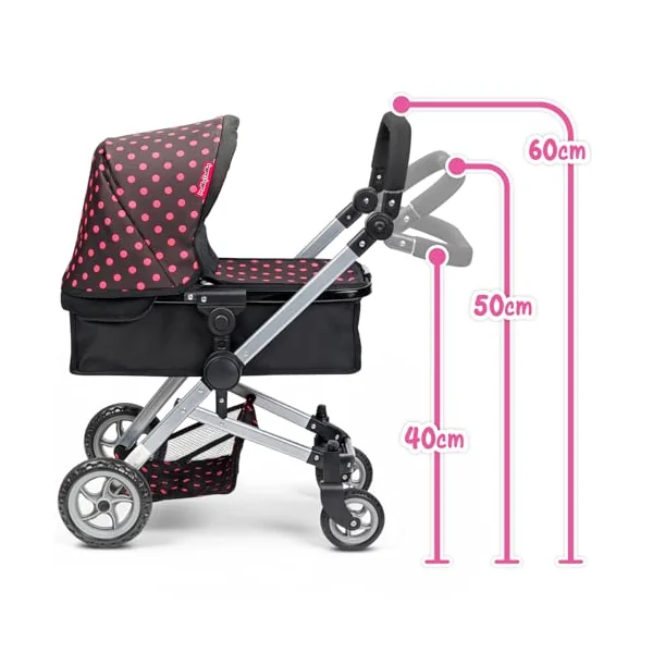 Molly Dolly 2 in 1 Dolls Pram - Pushchair Stroller With Adjustable Handle | For 3-6 Year Old Girls - Baby Doll Pram For Girls Age 2 +