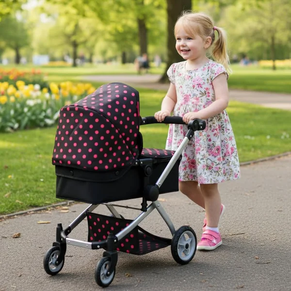 Molly Dolly 2 in 1 Dolls Pram - Pushchair Stroller With Adjustable Handle | For 3-6 Year Old Girls - Baby Doll Pram For Girls Age 2 +