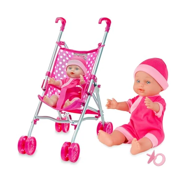 Molly Dolly My First Dolls Pram & Doll Set - Girls Toy Doll Stroller | Baby Doll Pram - Dolls Pushchair - Toy Pram Buggy