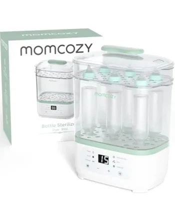Momcozy 8-in-1 Electric Steam Bottle Steriliser and Dryer up to 8 Bottles | Thaw and prepare baby food, Fast Sterilizing and Drying, Multi-Function Sterilizer for busy parents
