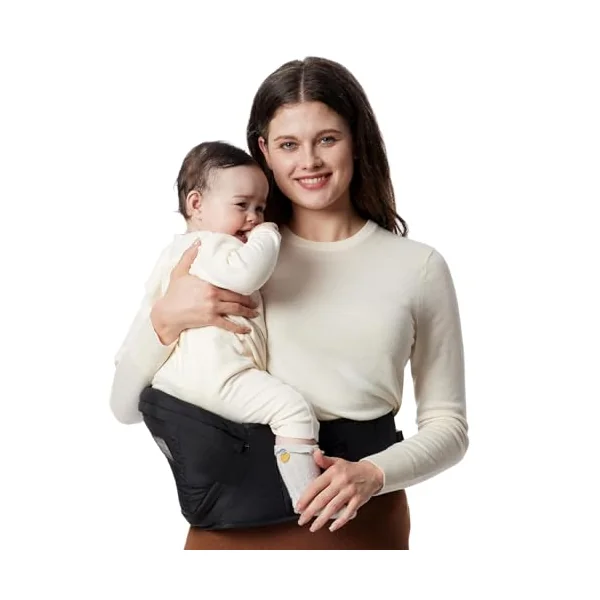 Momcozy Baby Hip Seat Carrier for 0-36 Months/3.2-20kg, 3D Belly Pad, Black | EVA Abdominal Pad, M-Shape Hip Seat, 30° Inclined Design, Multi-Pocket Storage, Lightweight Diaper Bag Function