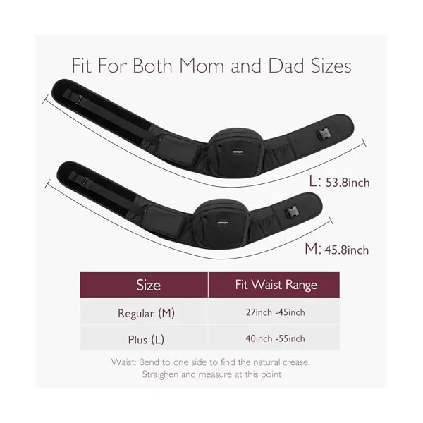 Momcozy Baby Hip Seat Carrier for 0-36 Months/3.2-20kg, 3D Belly Pad, Black | EVA Abdominal Pad, M-Shape Hip Seat, 30° Inclined Design, Multi-Pocket Storage, Lightweight Diaper Bag Function