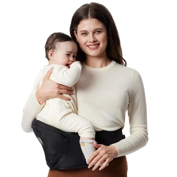 Momcozy Baby Hip Seat Carrier for 0-36 Months/3.2-20kg, 3D Belly Pad, Black | EVA Abdominal Pad, M-Shape Hip Seat, 30° Inclined Design, Multi-Pocket Storage, Lightweight Diaper Bag Function