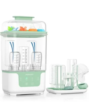 Momcozy Bottle Steriliser and Dryer, Modular Nesting Space Saving Design | 6 Bottles Capacity, 4 in 1 Compact Steriliser for Baby Bottles, Breast Pump Parts & Newborn Essentials, Drying Rack Included